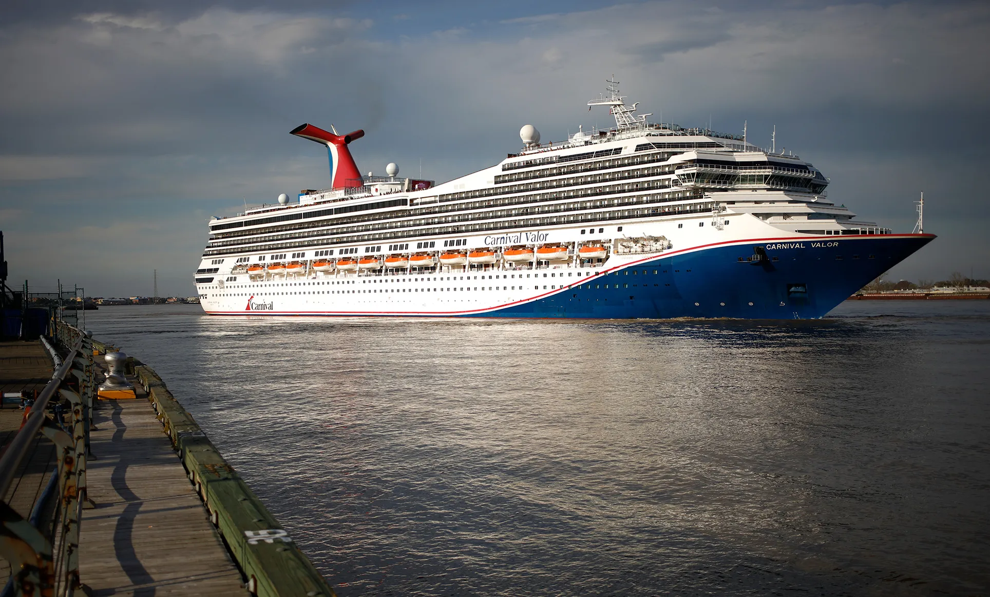 The Carnival Valor cruise ship sets sail from the Port of New Orleans in New Orleans.