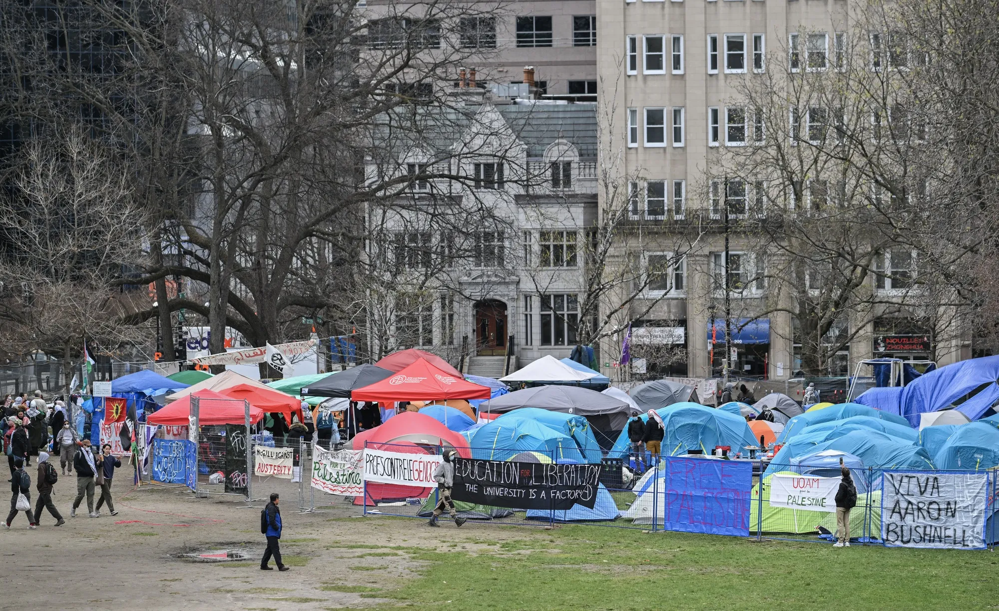 A pro-Palestinian protest encampment on the campus of McGill University in Montreal, Canada, on April 29.