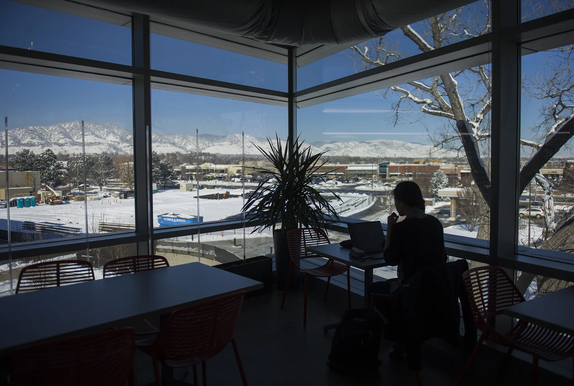 An employee at work in the first building of the new Google campus in Boulder, Colorado.