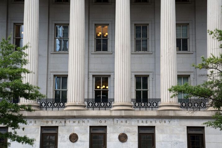 The US Treasury building in Washington, DC.