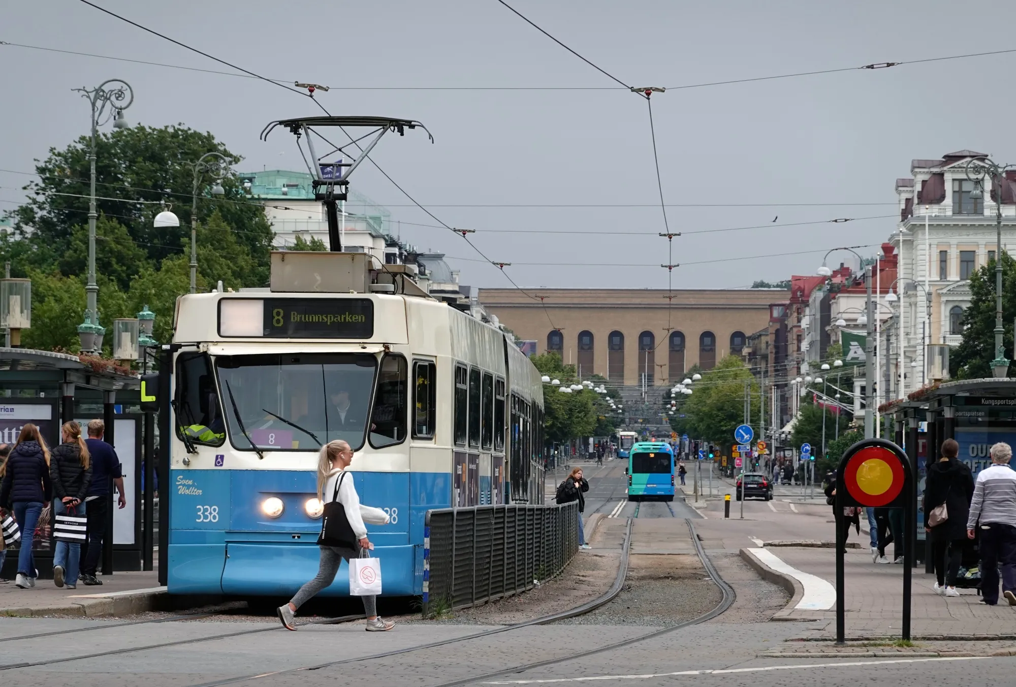 Streetcars ply the streets of Gothenburg’s&nbsp;city center, where a toll on drivers keeps traffic light.&nbsp;