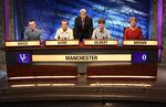 University Challenge's host Jeremy Paxman with the 2013 University Of Manchester team.