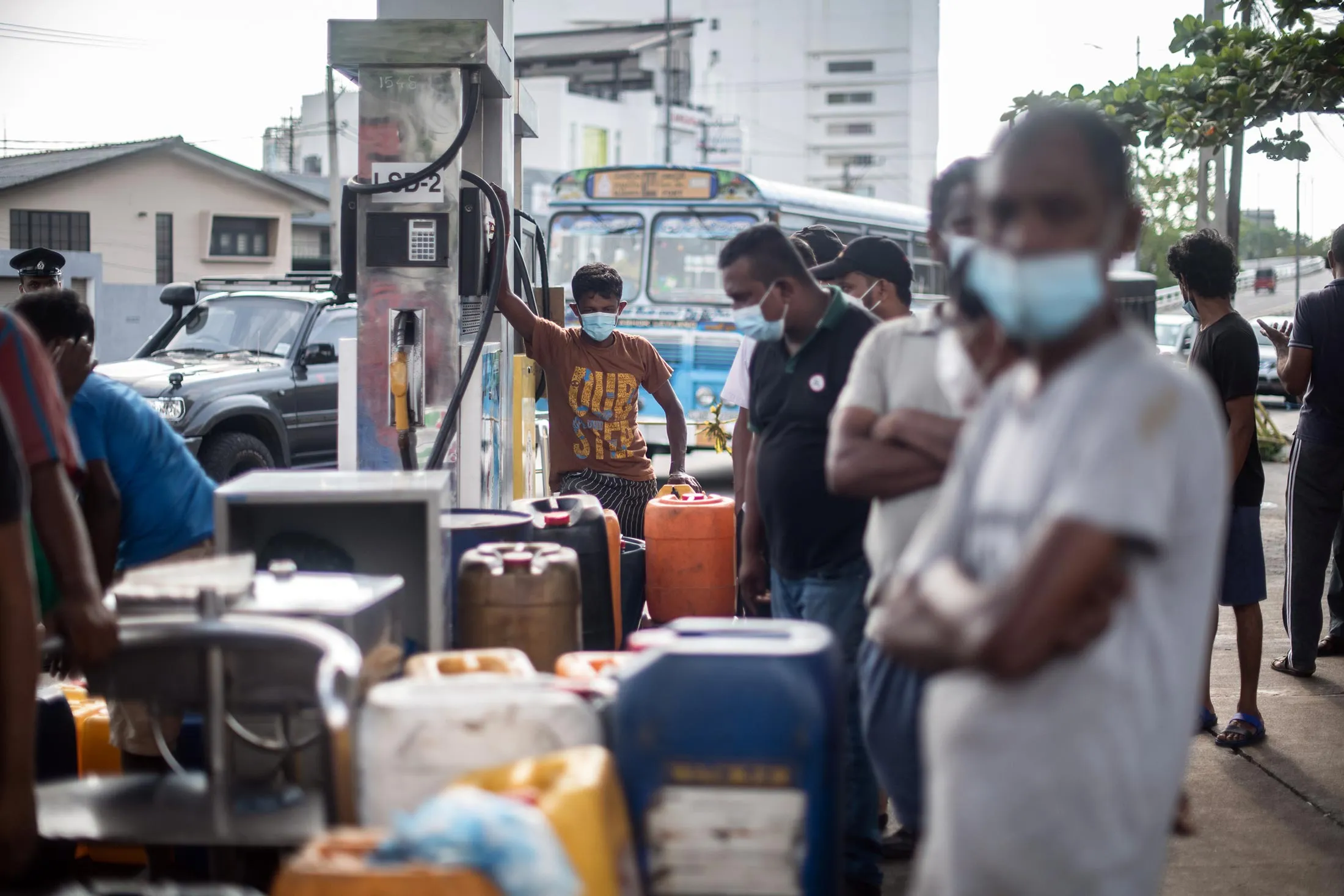 Lining up in 2022 to buy diesel fuel in Colombo, Sri Lanka.
