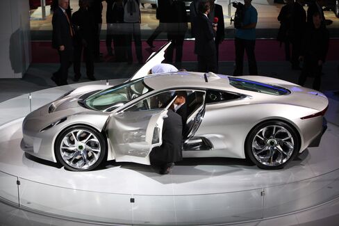 The Jaguar C-X75 concept car at the Paris Motor Show in 2010.
