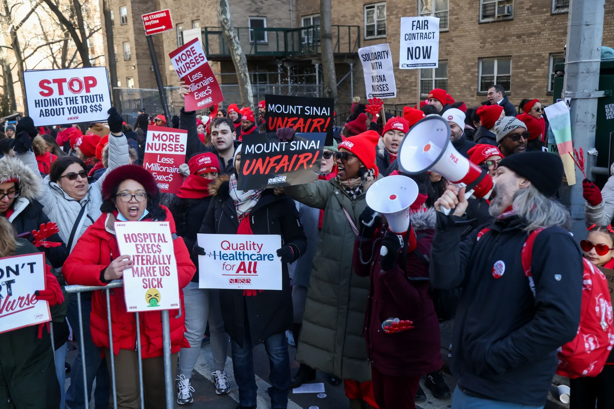 Nurses and supporters picket during a strike at Mount Sinai Hospital in New York.