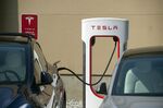 A Tesla Supercharger station in North Vancouver, British Columbia, Canada.