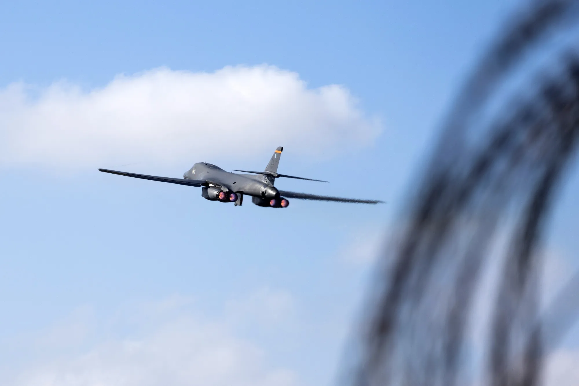 A US Air Force Rockwell B-1B Lancer bomber takes off from RAF Fairford on March 17.