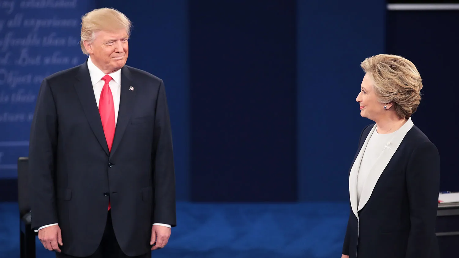 Donald Trump and Hillary Clinton debate on Oct. 9, 2016, in St. Louis, Missouri.
