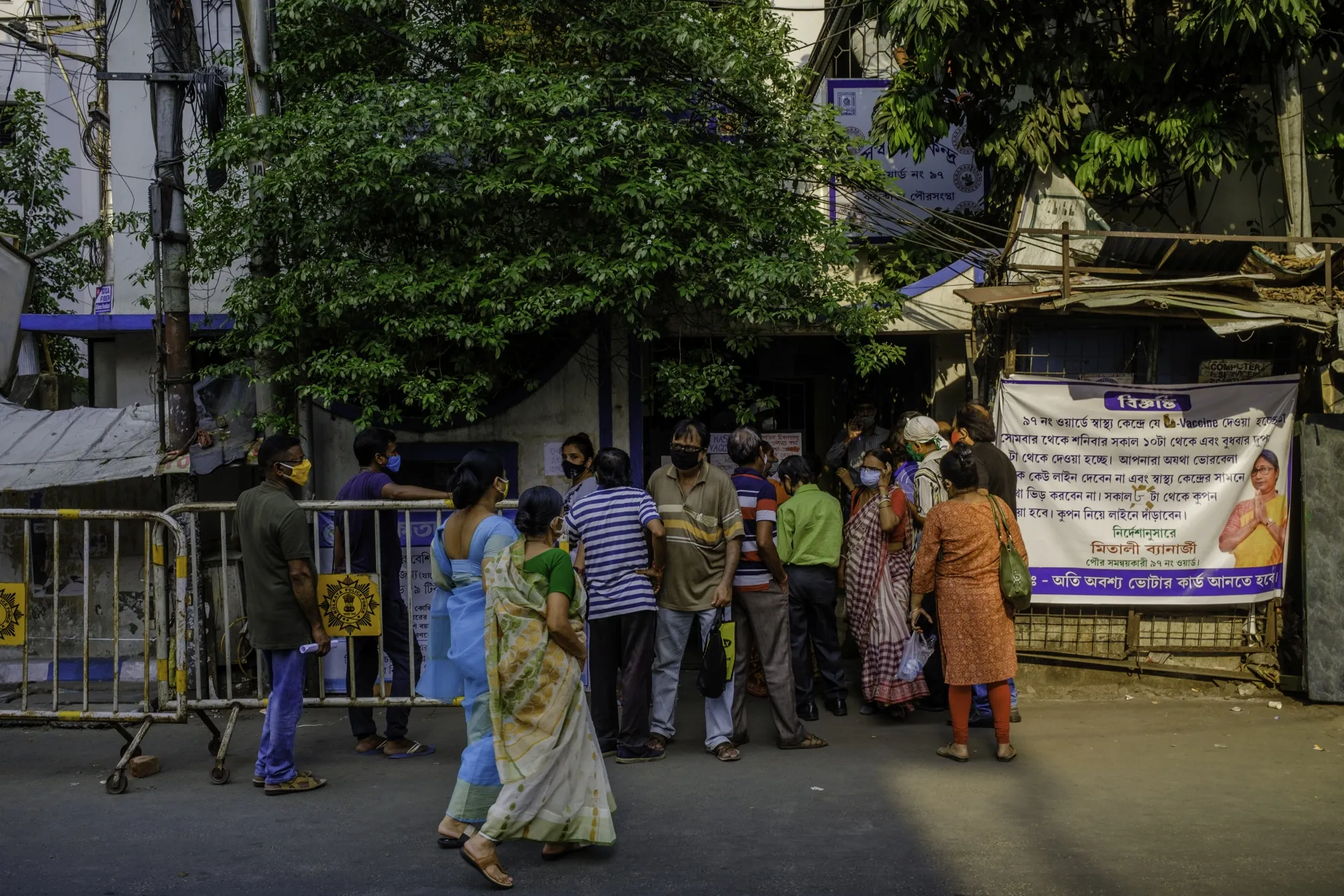 People wait to get vaccinated at the Ward 97 Health Centre in Kolkata, on April 28.