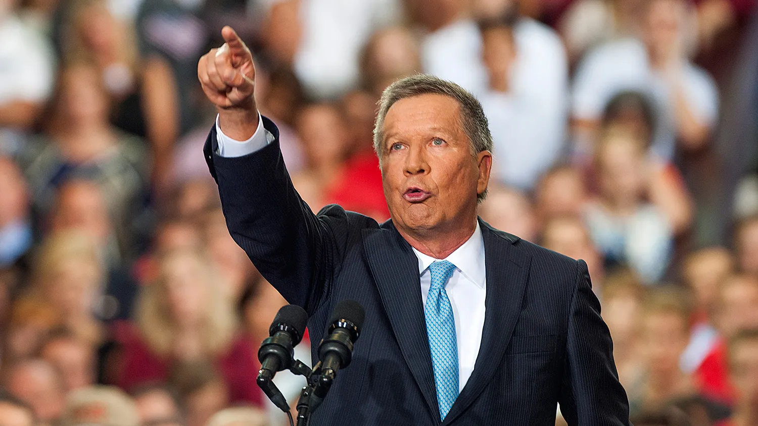 Ohio Governor John Kasich gives his speech announcing his 2016 Presidential candidacy at the Ohio Student Union, at The Ohio State University on July 21, 2015 in Columbus, Ohio.
