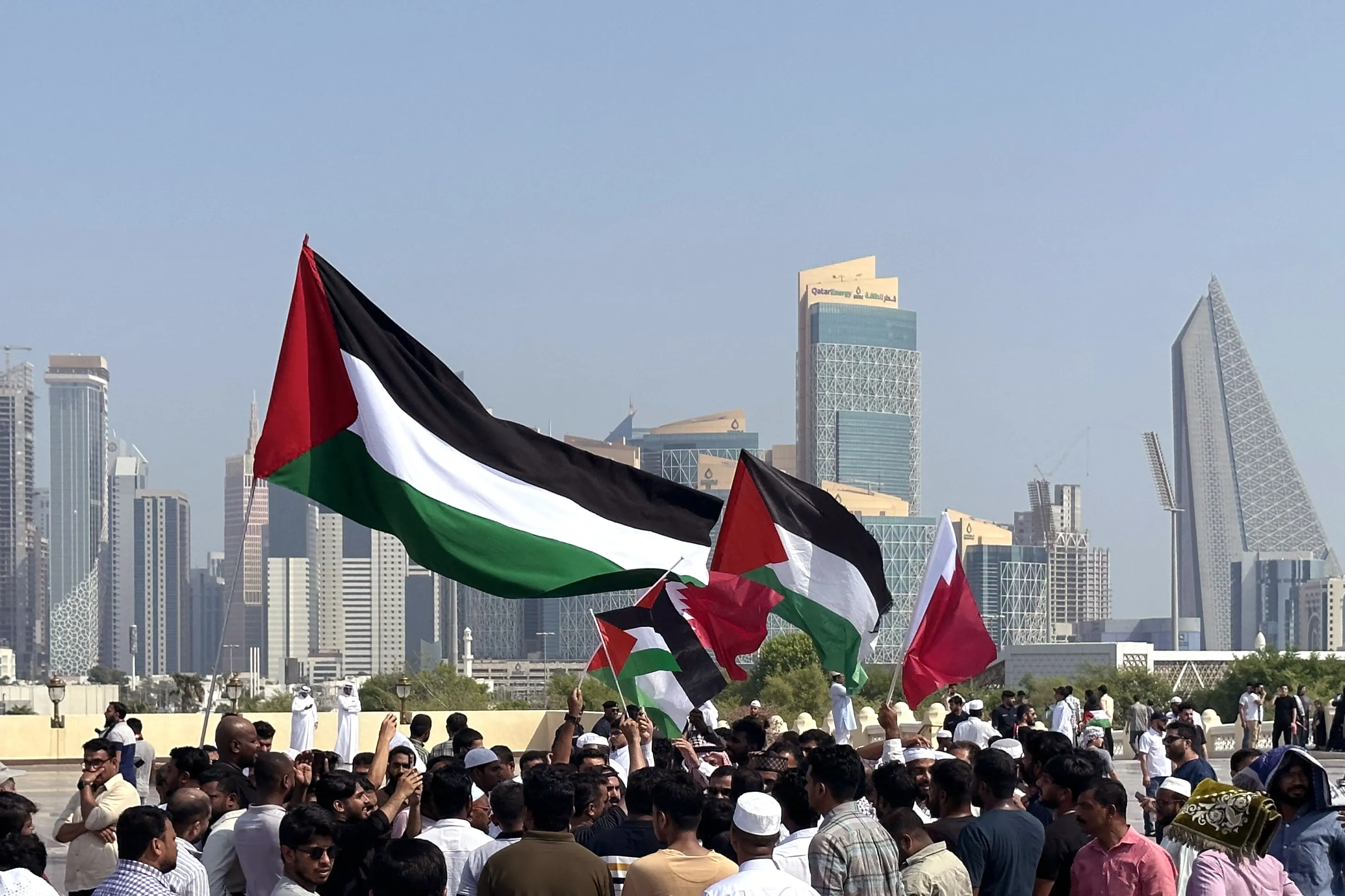 The Palestinian flag flies in Qatar.
