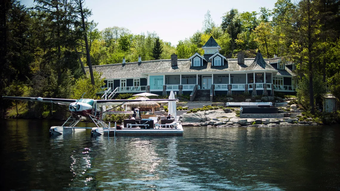A floatplane parked along the dock of David Cynamon's cottage on Lake Joseph in Muskoka.
