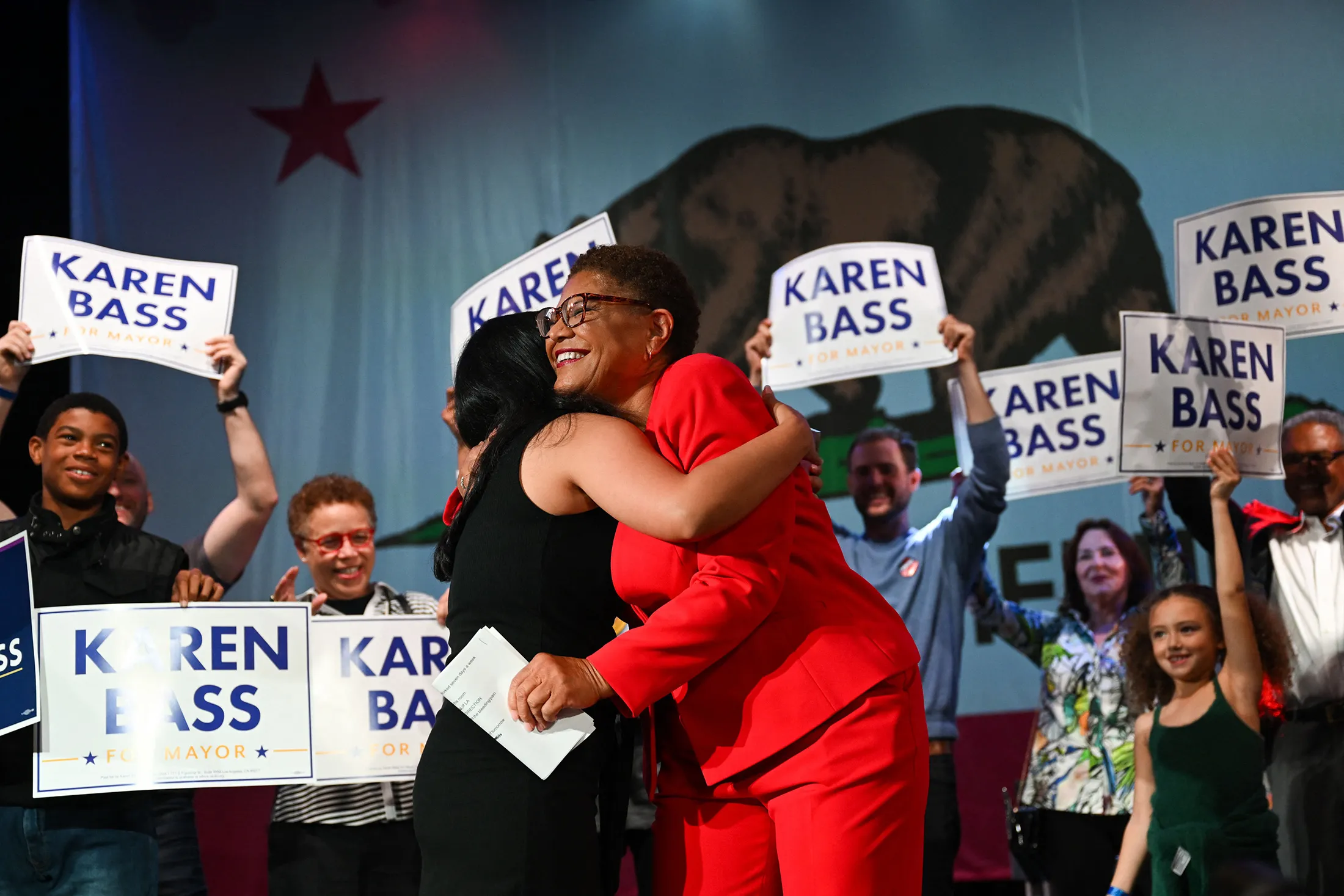 Karen Bass became the first female and first Black female mayor of Los Angeles.