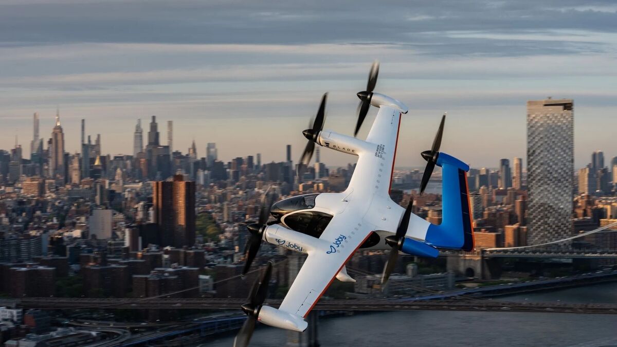 Transportation: Joby Aviation conducts tests for air taxi services connecting JFK Airport and Manhattan.