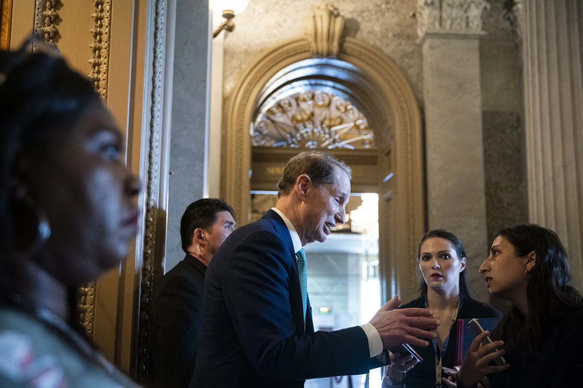 Ron Wyden speaks with members of the media at the U.S. Capitol in Washington, D.C. on July 15.