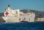 The USNS Mercy hospital ship at the Port of Los Angeles in 2020.