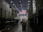 An American flag hangs at a factory in Fort Worth, Texas.