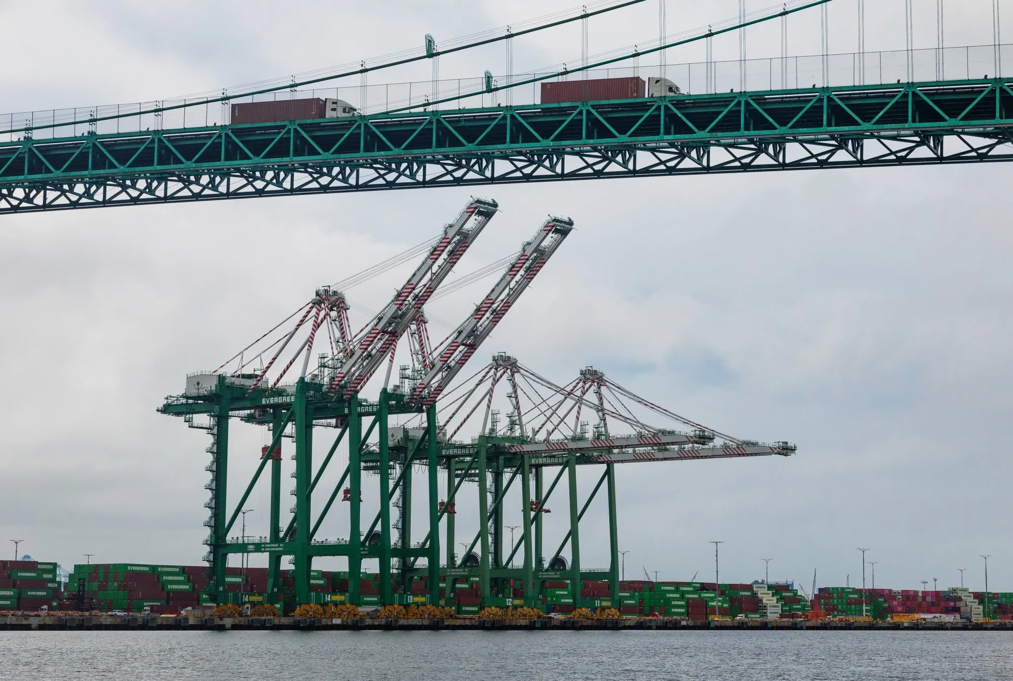 Idle gantry cranes at the Port of Los Angeles in Los Angeles, California, US, on Monday, May 12, 2025.&nbsp;
