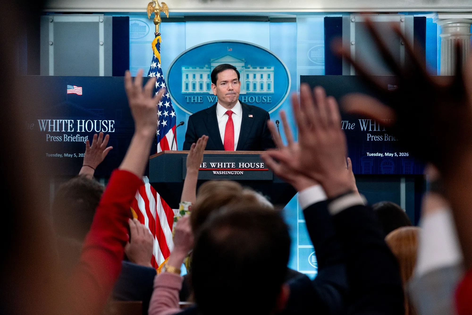 Marco Rubio, US secretary of state, during a news conference in the James S. Brady Press Briefing Room of the White House in Washington, DC, on&nbsp;May 5.