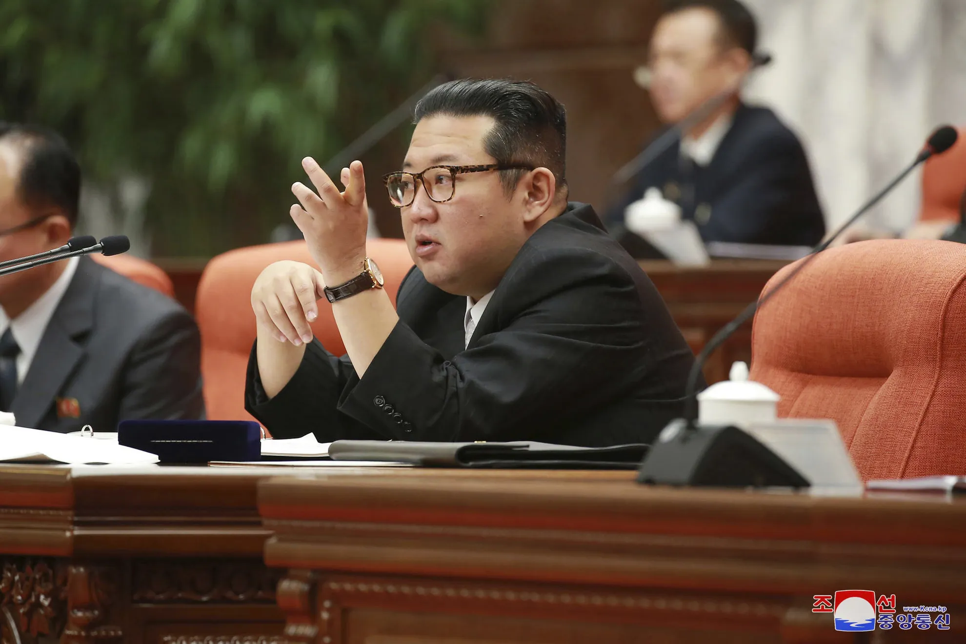 Kim Jong Un attends a meeting of the Central Committee of the ruling Workers Party in Pyongyang on Dec. 28 in this photo provided by the KCNA.