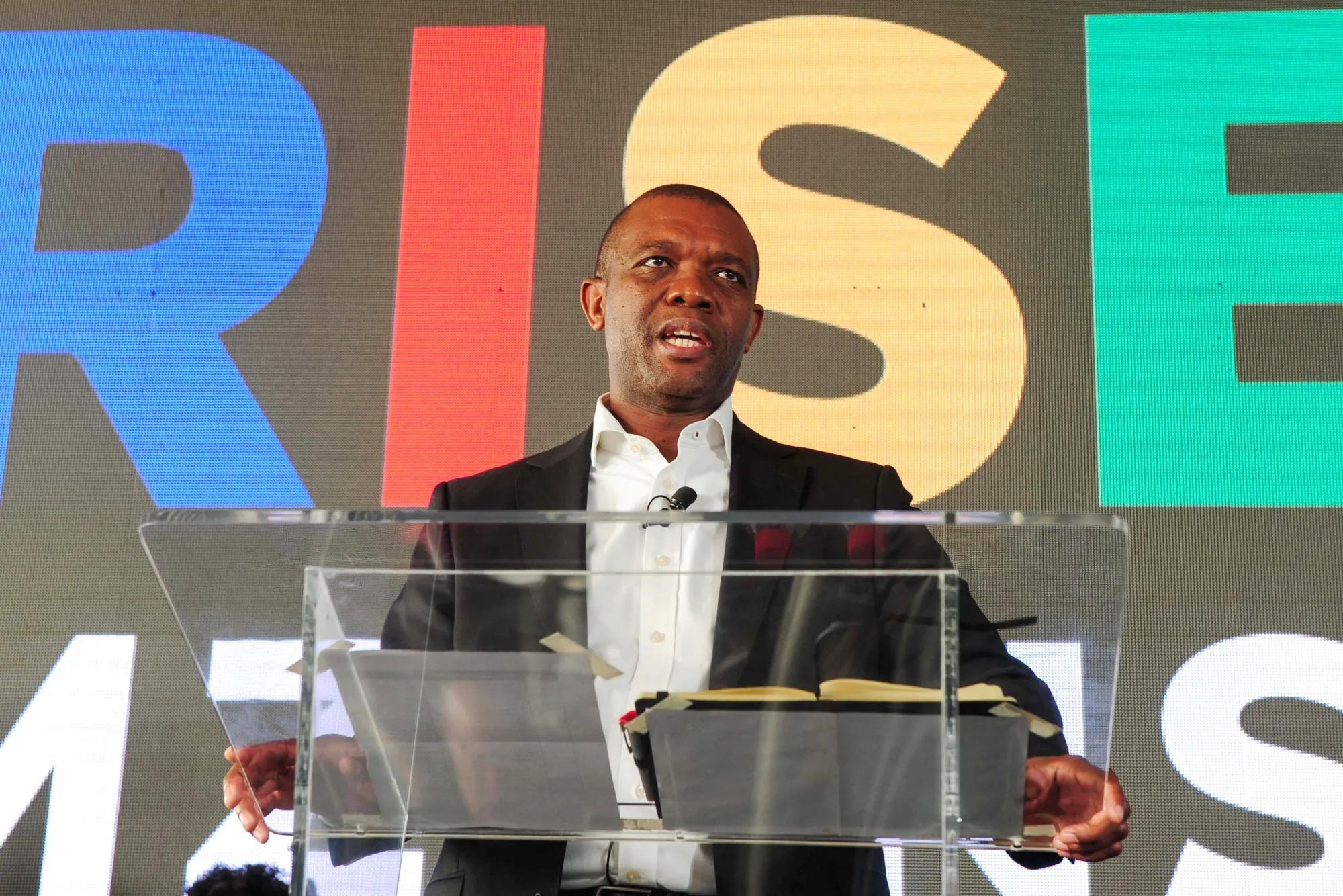 Songezo Zibi, leader of RISE Mzansi, during a launch event.