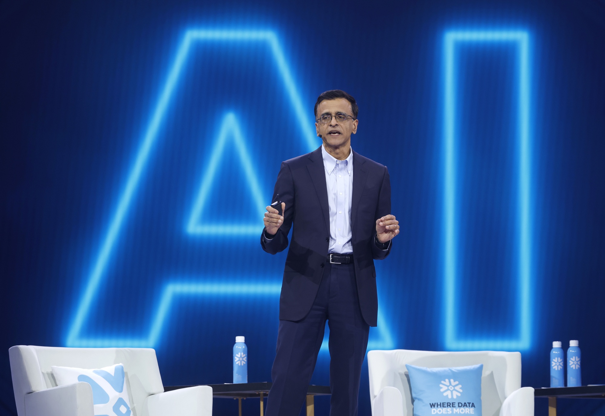 Snowflake CEO Sridhar Ramaswamy delivers the keynote address during Snowflake Summit 2025 in San Francisco on June 2, 2025.
