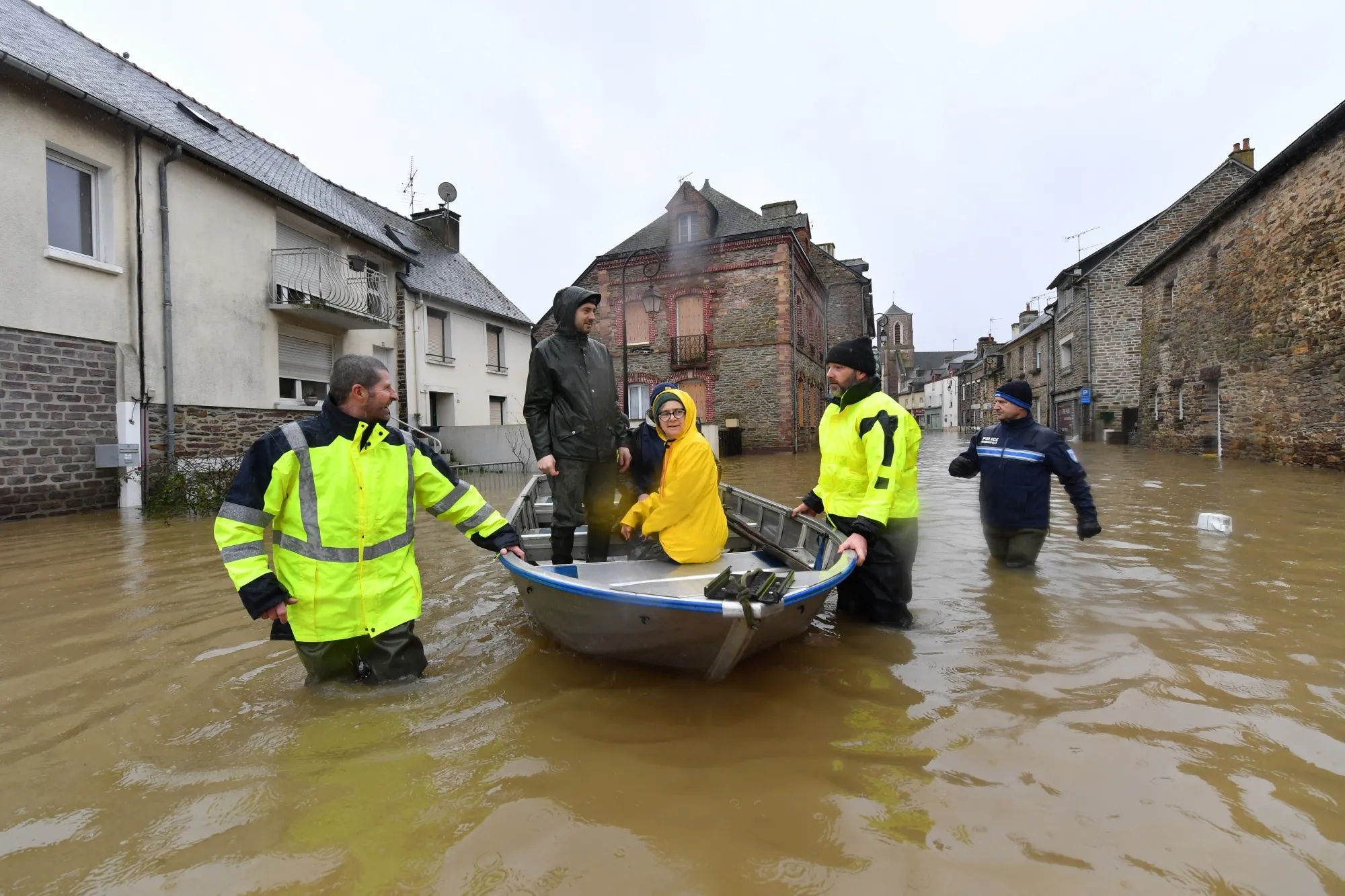 A flooded street in Guichen Pont-Rean, western France, on Jan. 29.