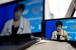 IMF managing director Kristalina Georgieva speaks during a virtual conference on April 15.