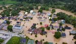 Buildings and homes submerged under flood waters from the North Fork of the Kentucky River in Jackson, Kentucky, on July 28.