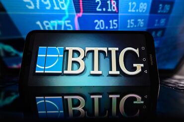 In this photo illustration, a Btig logo is displayed on a