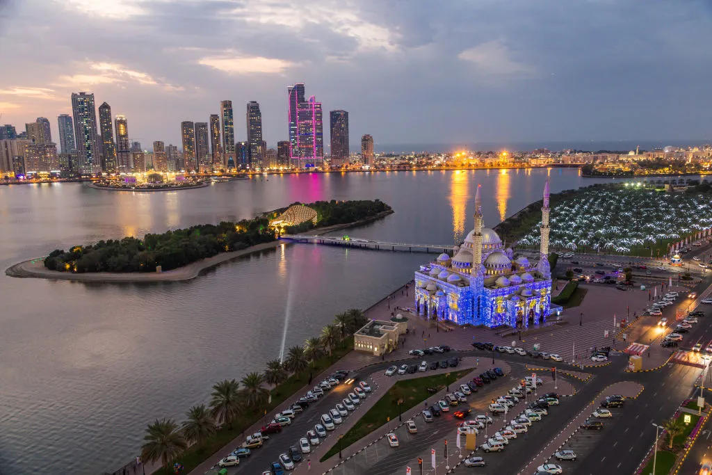 The&nbsp;Sharjah Skyline at sunset.