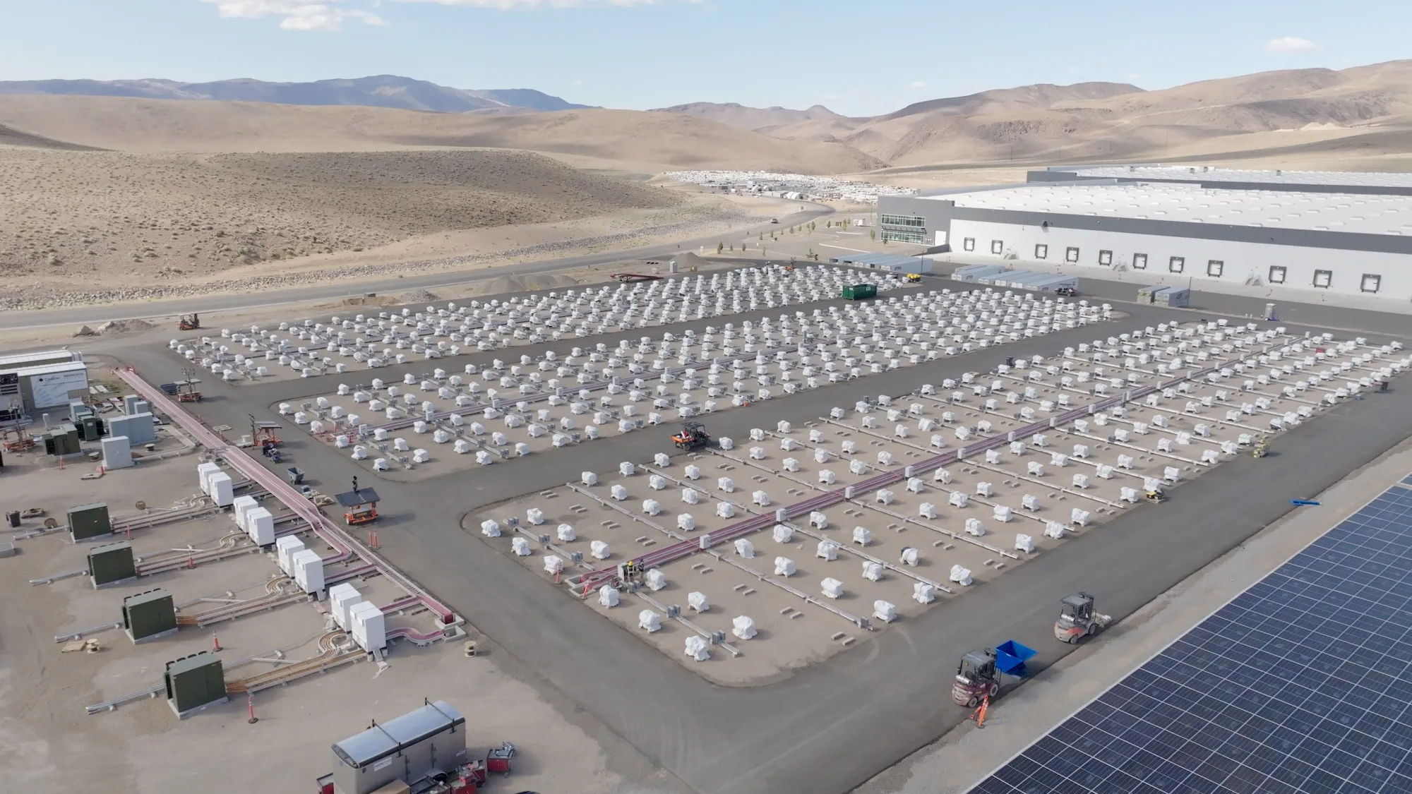 Batteries on-site at a data center on Redwood Materials’ campus in Sparks, Nevada.