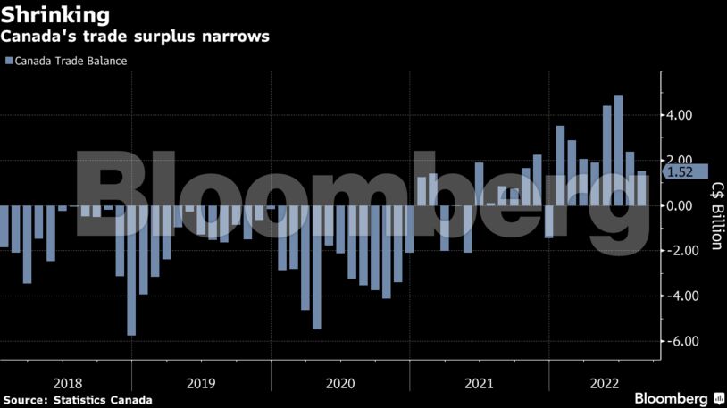 Canada's trade surplus narrows