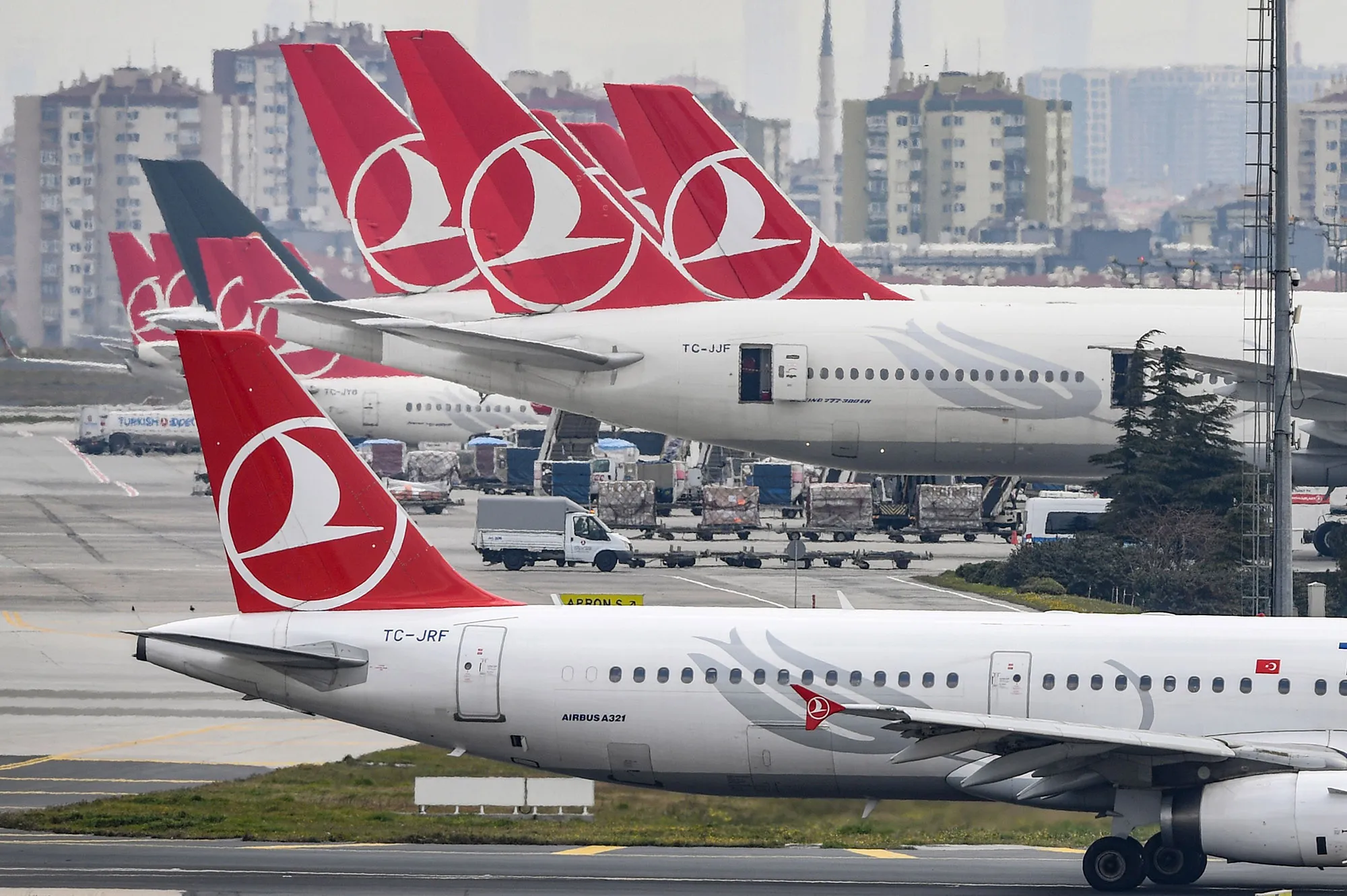 Turkish Airlines planes at Ataturk Airport in Istanbul.