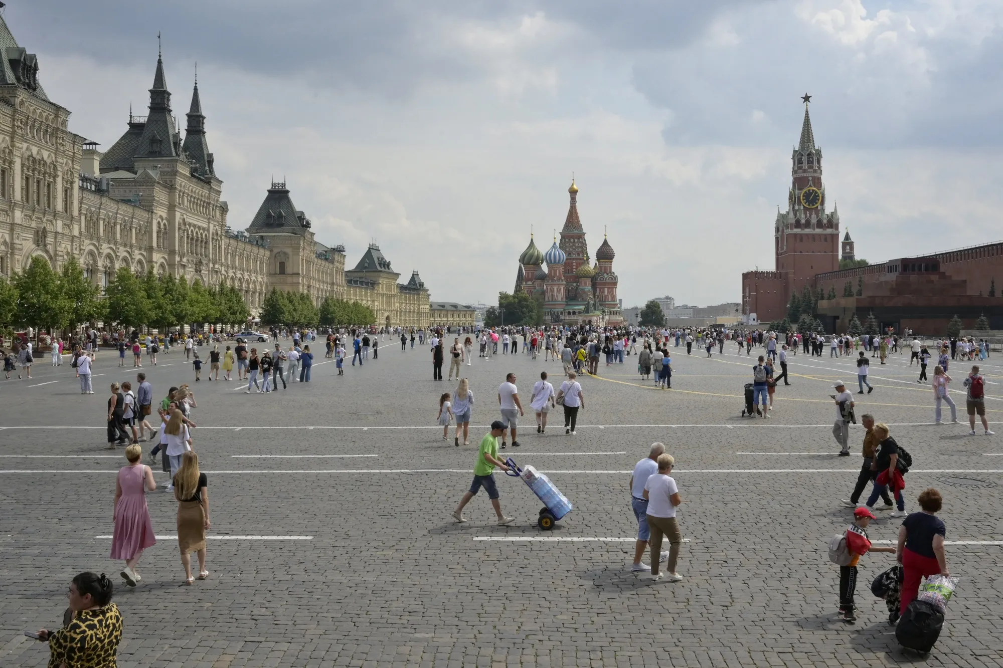 People visit Red Square in Moscow.