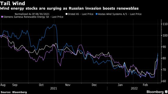 Clean-Energy Stocks Surge as War Spurs Push Away From Russia
