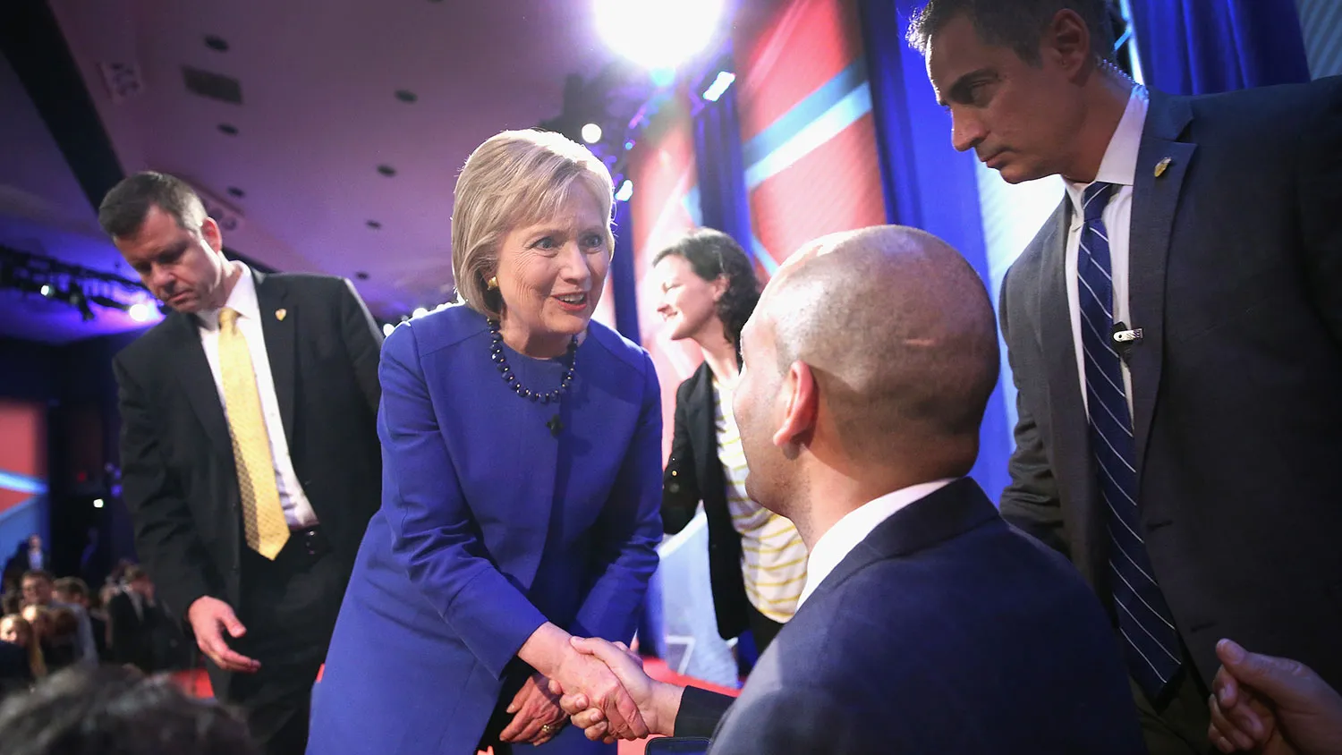 Democratic presidential candidate Hillary Clinton greets guests after participating in a CNN event at the University of South Carolina on Feb. 23, 2016, in Columbia.
