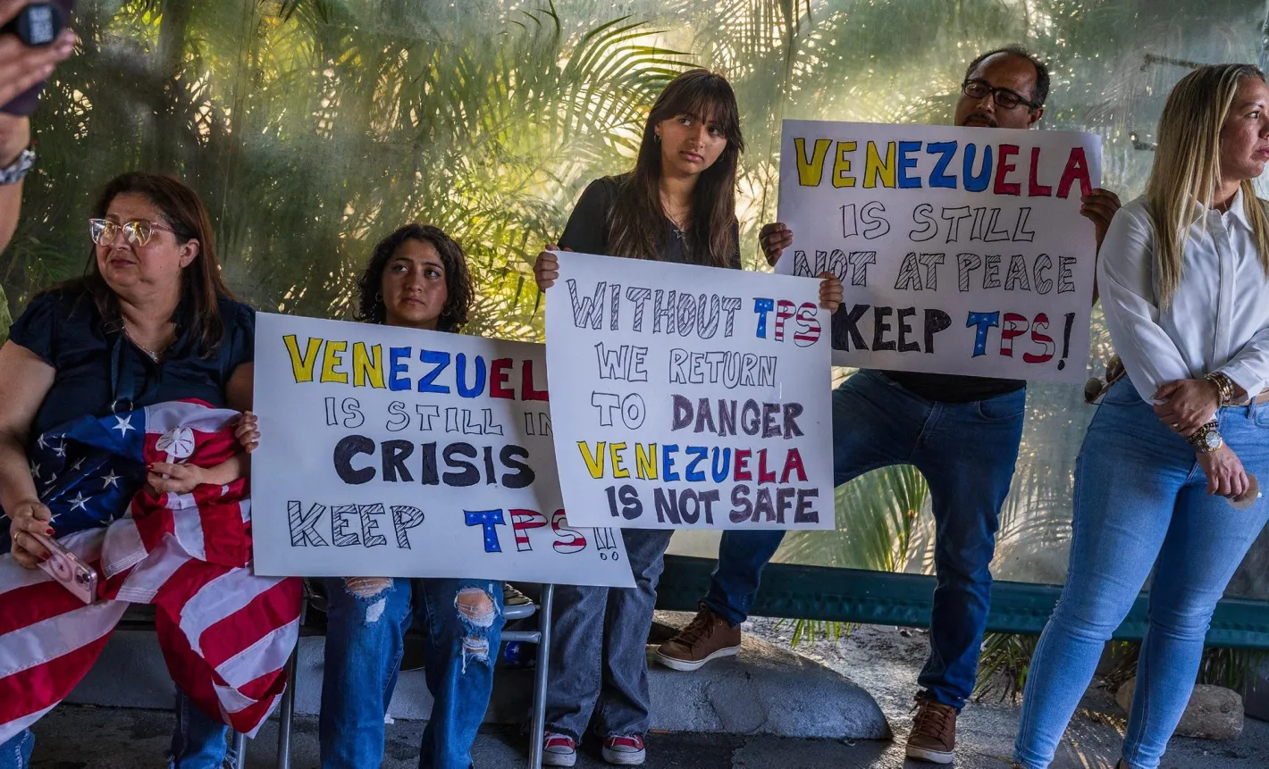 Venezuelans attend a vigil to show support for extending Temporary Protected Status in Doral.