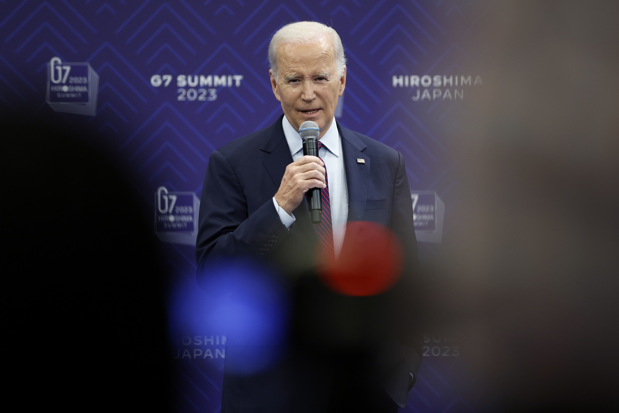 US President Joe Biden speaks during a news conference following the Group of Seven (G-7) leaders summit in Hiroshima, Japan, on Sunday, May 21, 2023.