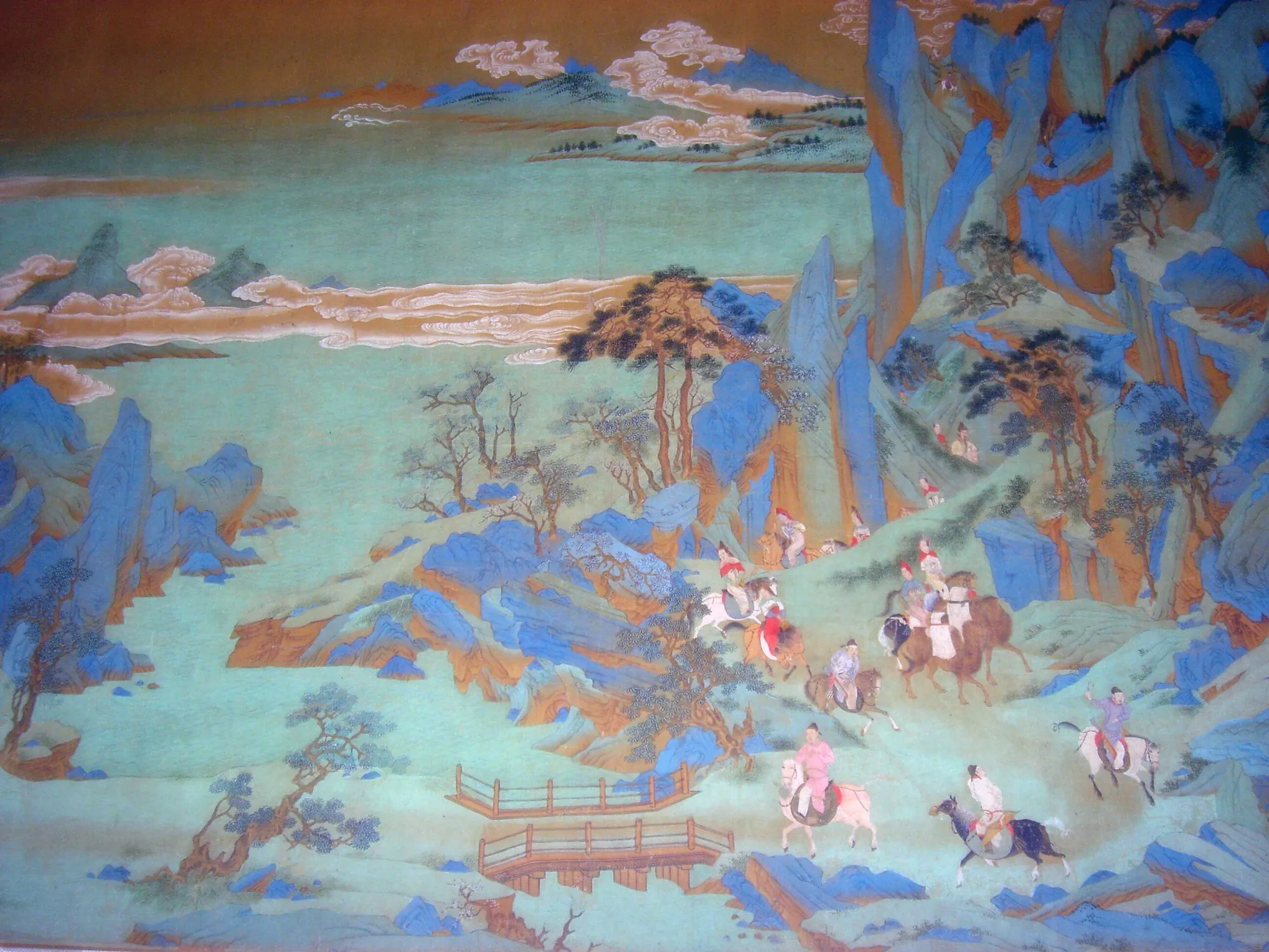 Emperor Xuanzong of the Tang dynasty fleeing An Lushan through mountain passes.