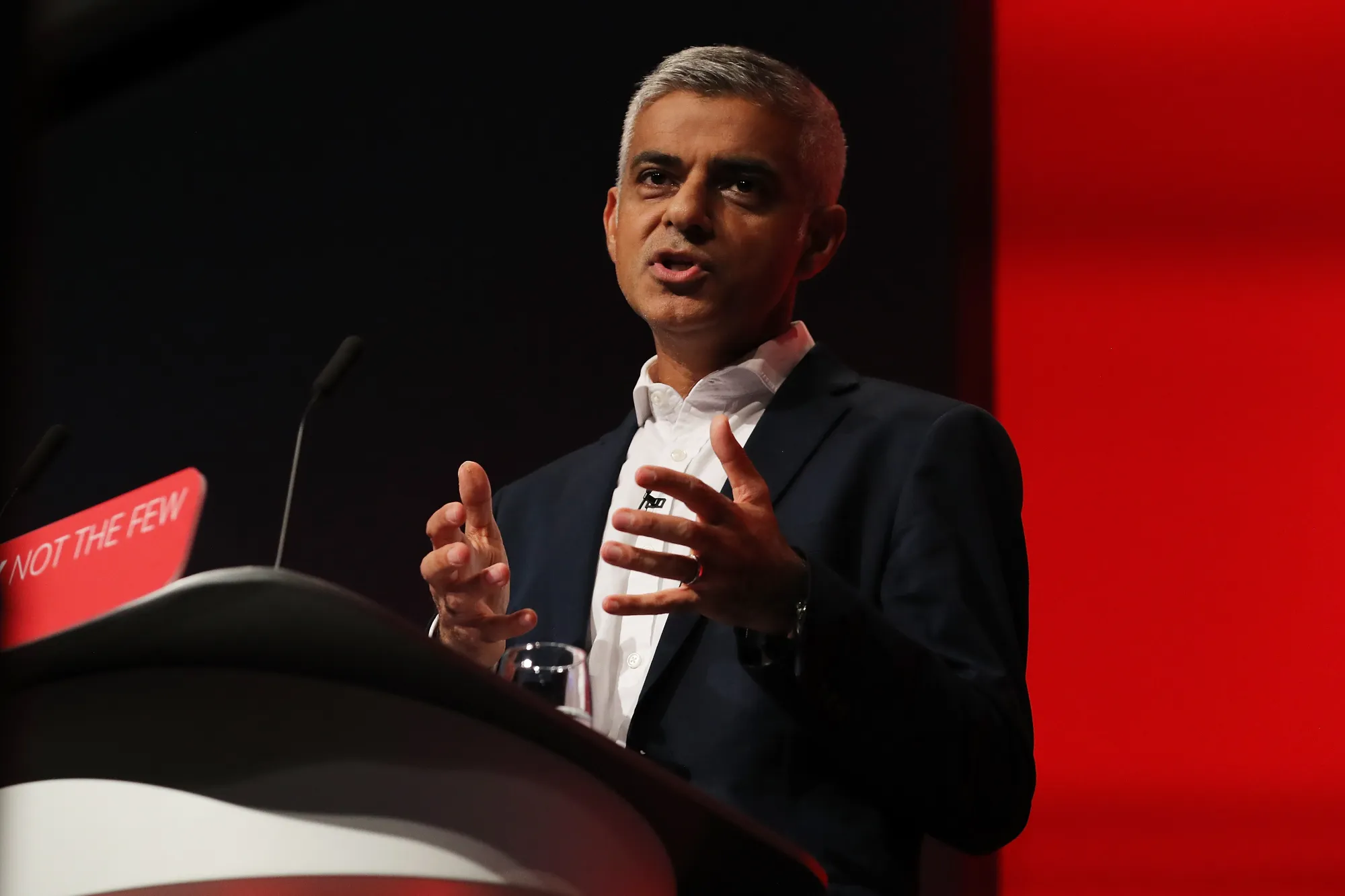 Mayor of London, Sadiq Khan delivers his keynote speech in the main hall during day two of the Labour Party Conference on September 25, 2017 in Brighton, England.&nbsp;