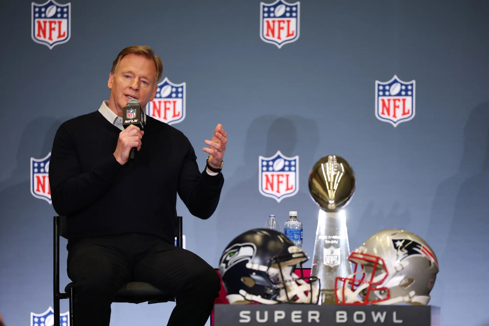 NFL Commissioner Roger Goodell speaks during Super Bowl LX Opening Night press conference in San Jose, California, on Fe. 2.