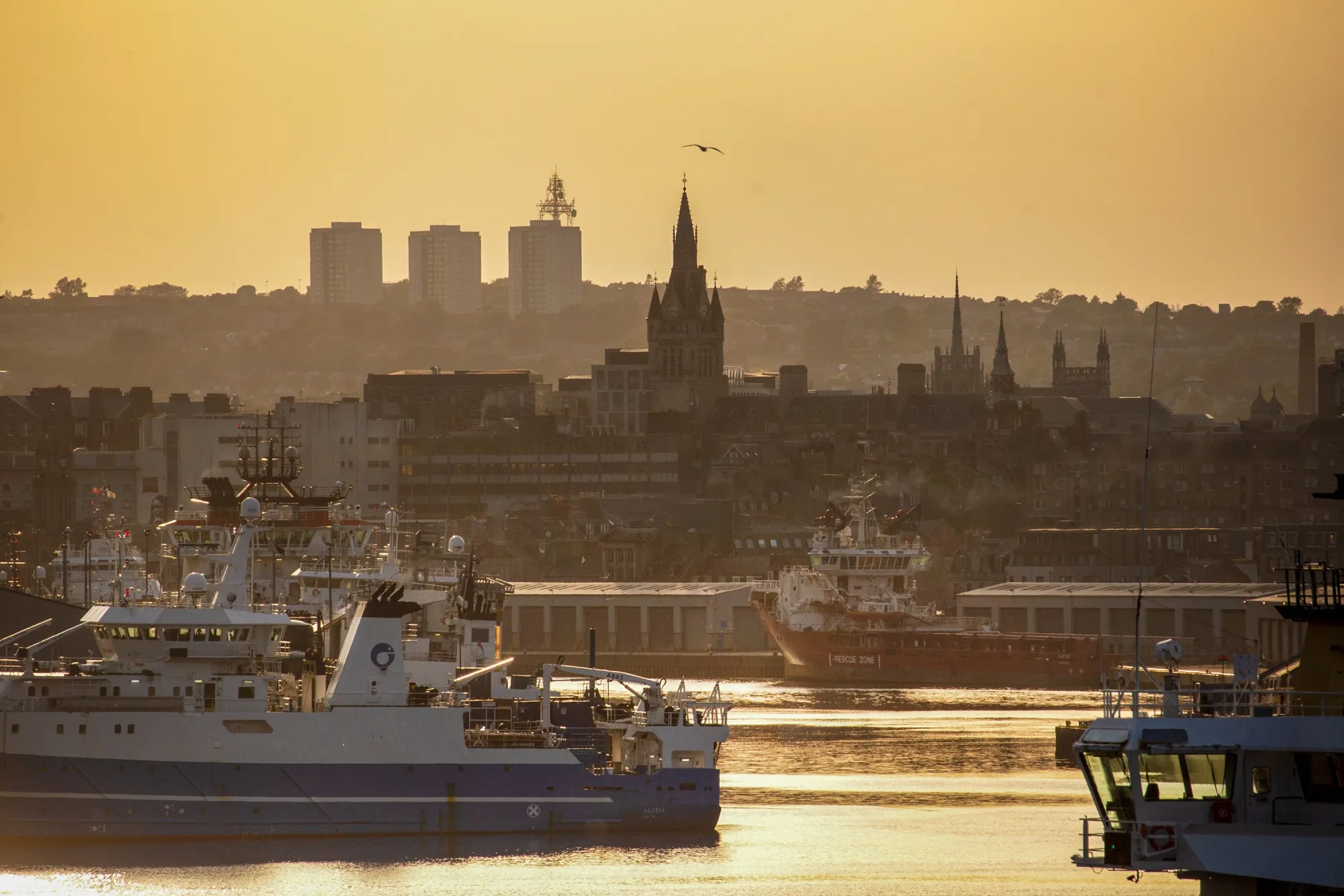 Offshore supply ships docked at the Port of Aberdeen sea port