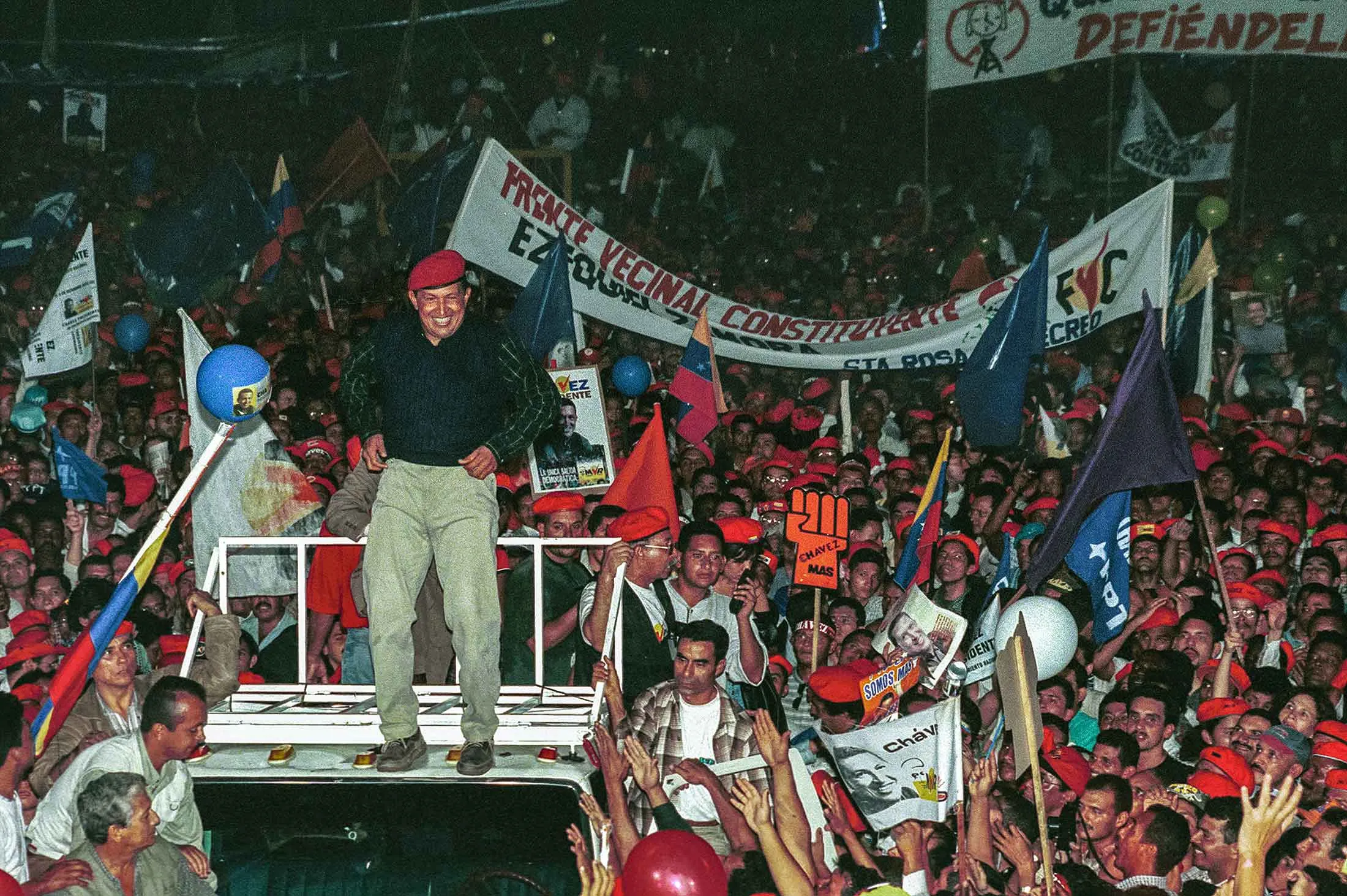 Chávez at a campaign rally in August 1998, months before his landslide victory.
