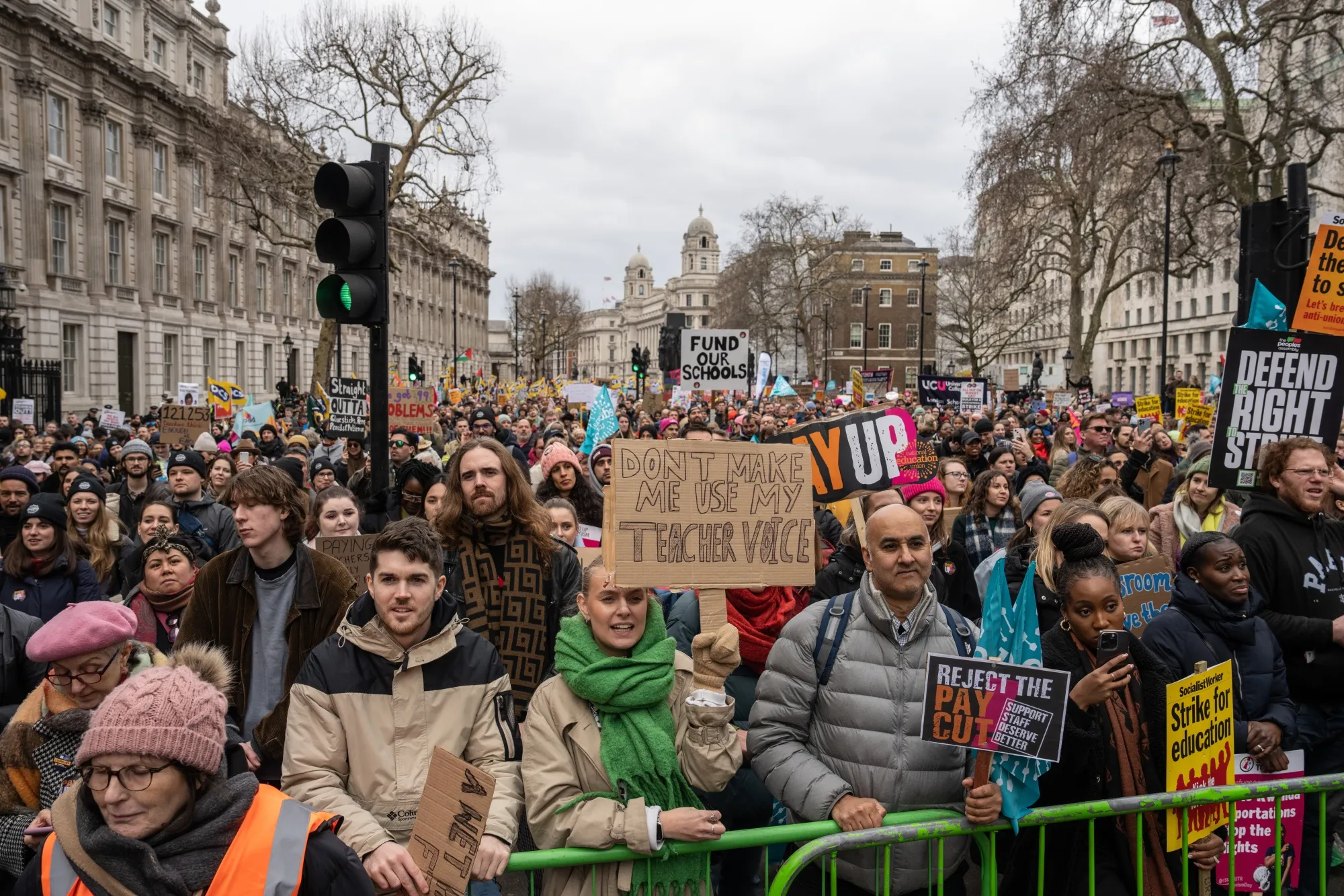 Members of the PCS union, teachers and supporters attend a rally in London.