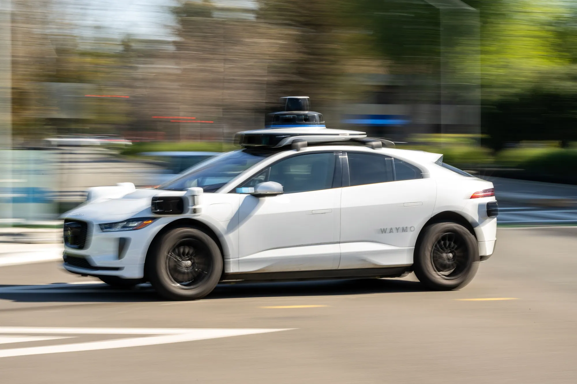 A Waymo autonomous taxi outside the Google headquarters in Mountain View, California, US, on Tuesday, Feb. 3, 2026. A