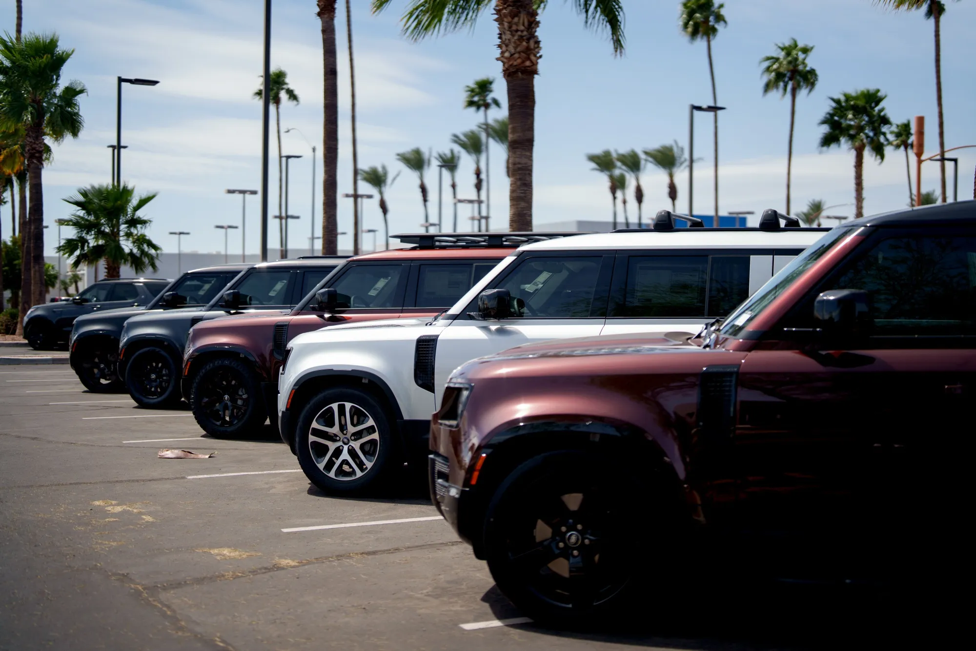 New Land Rover Discovery sports utility vehicles for sale at a Land Rover dealership in Tucson, Arizona.