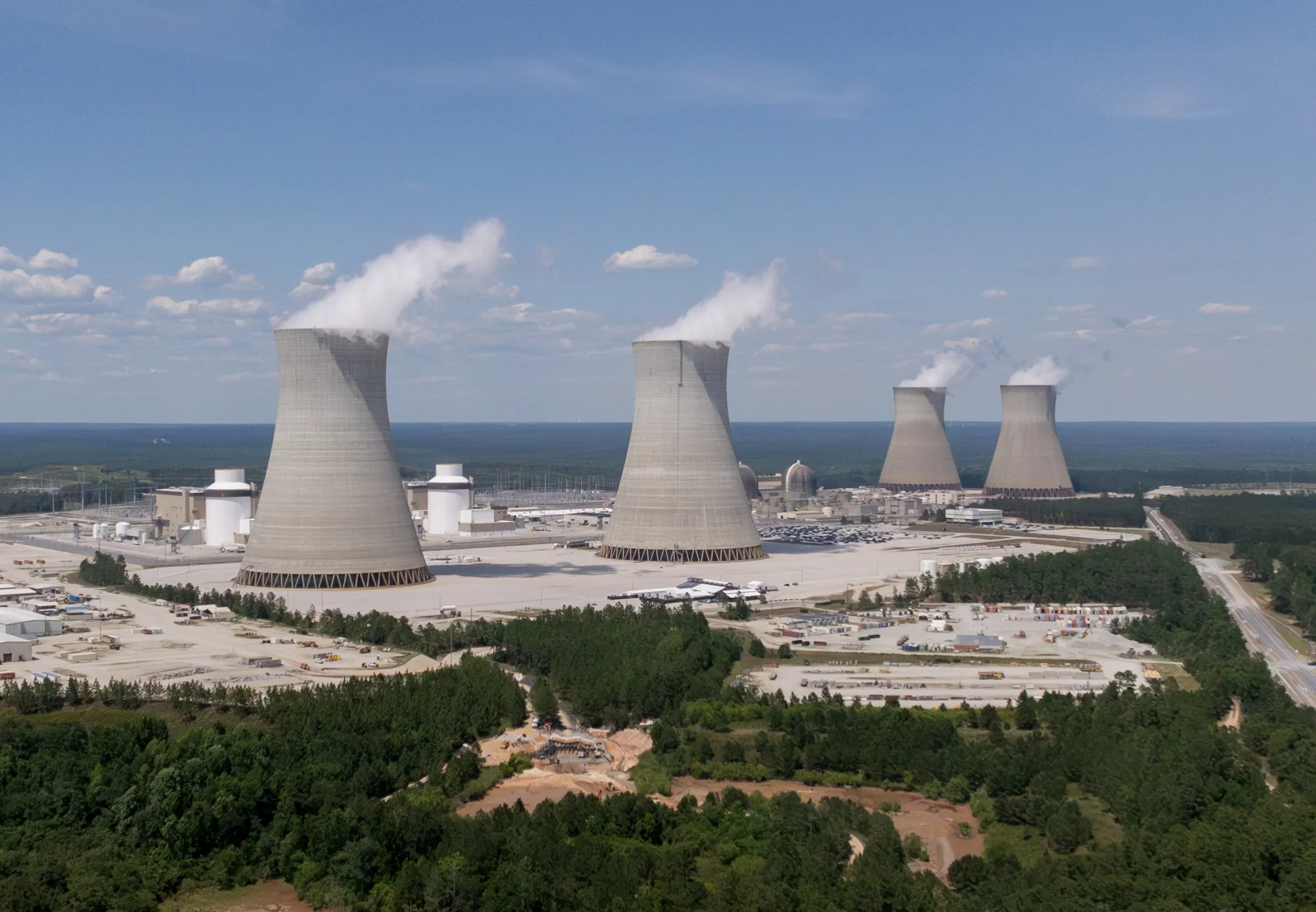 The Alvin W. Vogtle power plant in Waynesboro, Georgia, with the two new reactors and cooling towers&nbsp;on the left.