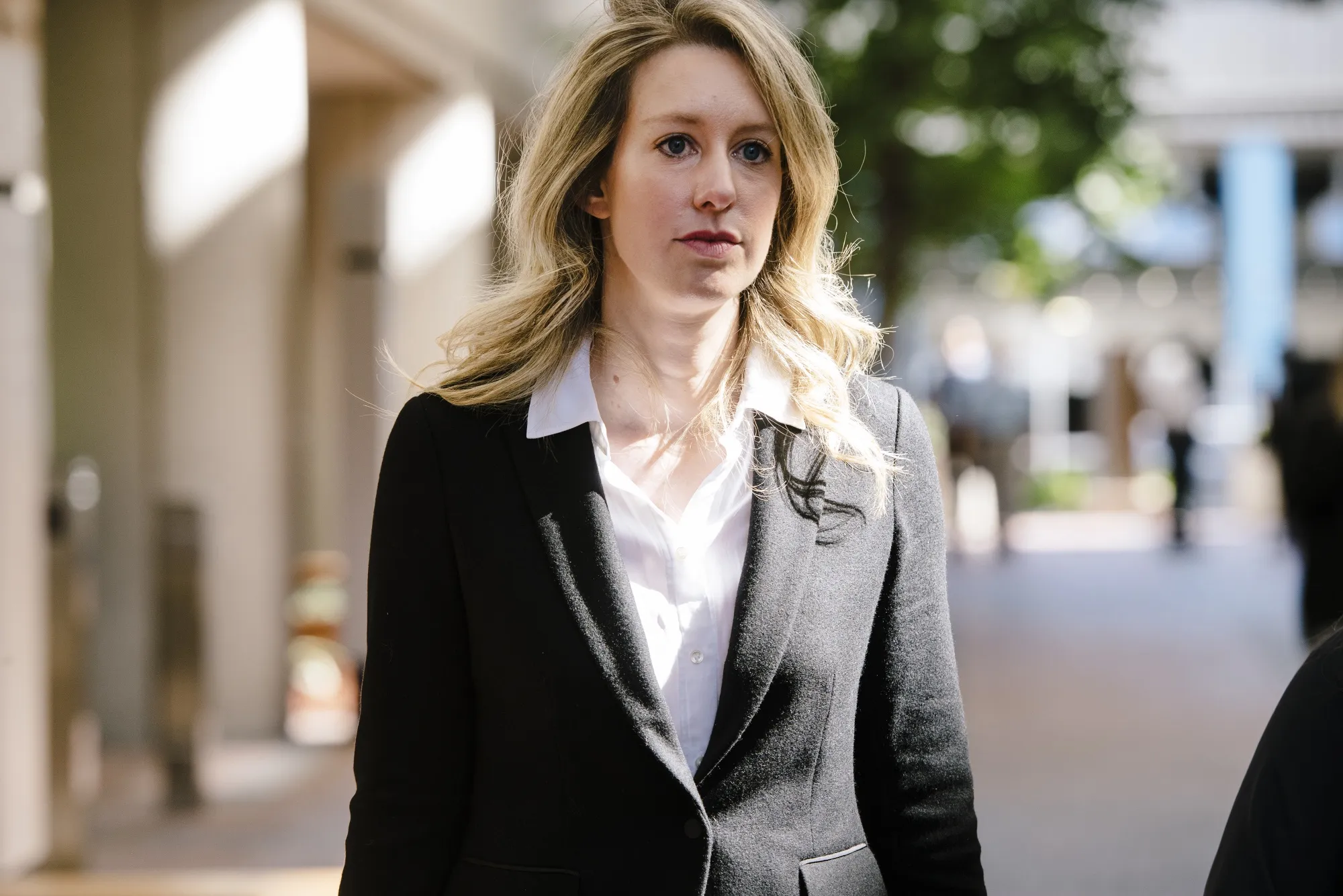 Elizabeth Holmes, founder and former chief executive officer of Theranos Inc., leaves federal court in San Jose, California, U.S., on Wednesday, Oct. 2, 2019.&nbsp;