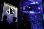 The PlayStation logo at the E3 event in Los Angeles on June 13, 2018. .